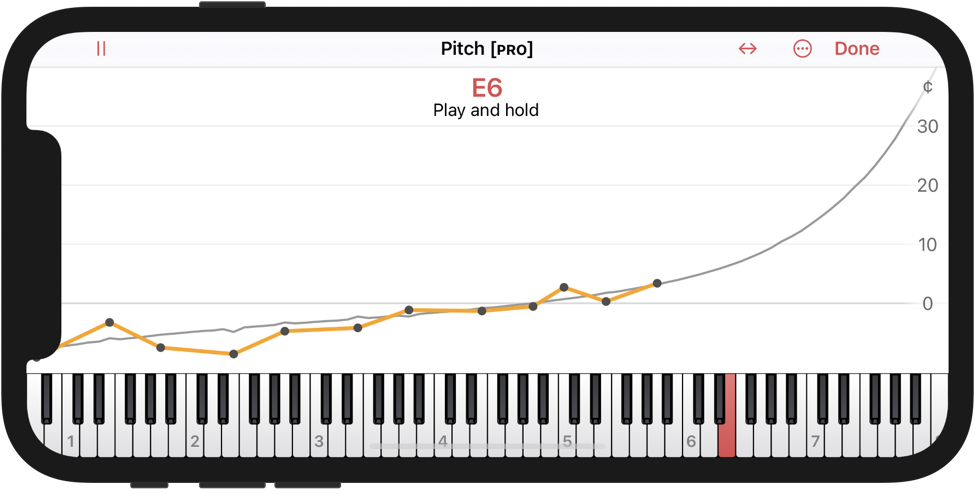 Switching to the pitch display during inharmonicity measurement