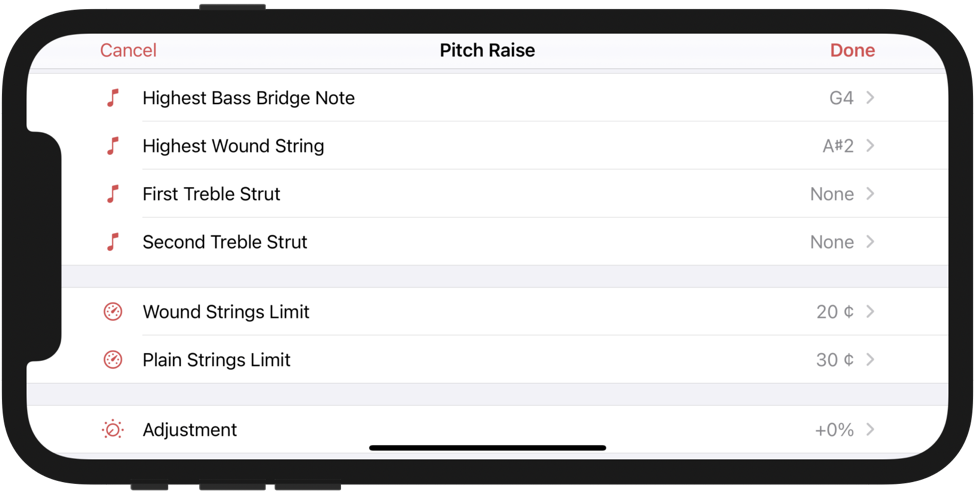 Pitch raise settings