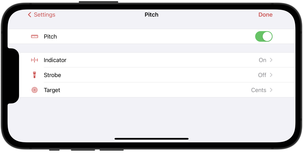 Pitch settings