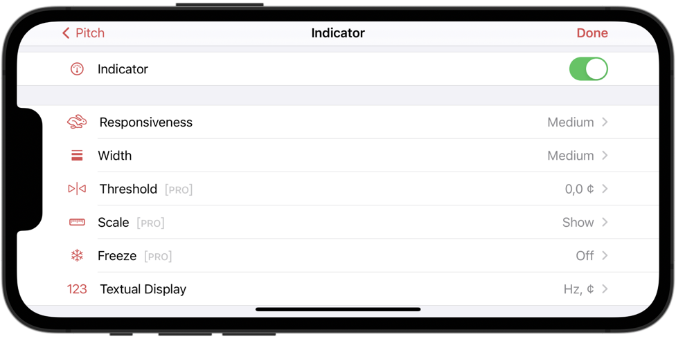 Settings for indicator pitch display