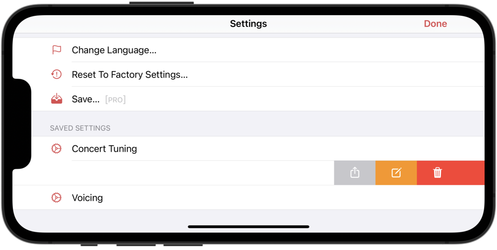 Delete, rename & export of saved settings