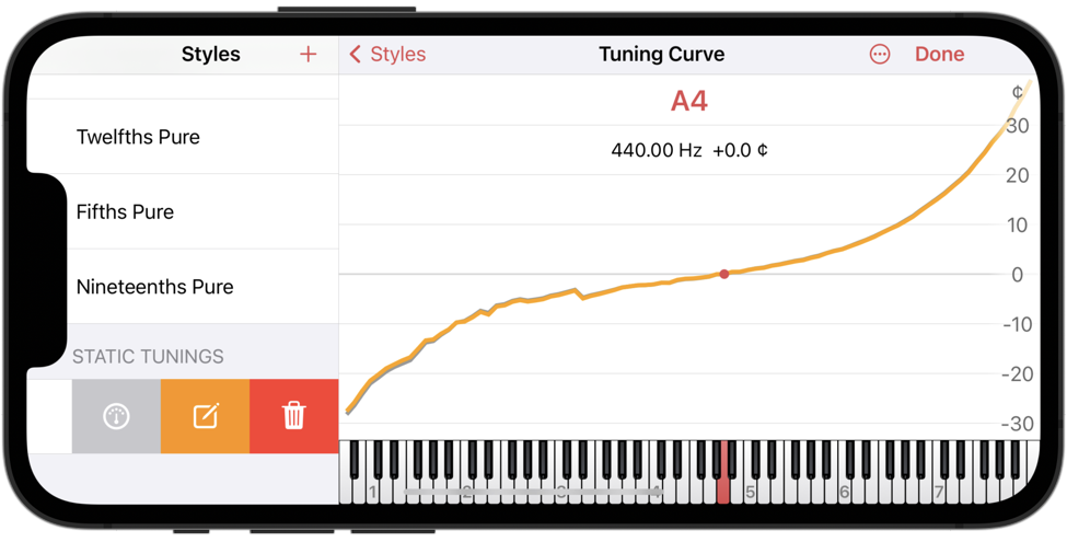 Swipe on the row of a static tuning